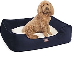 Majestic Pet Contemp Lounge Velvet Bolster Dog Bed with Removable Cover, Navy, Small