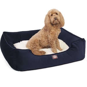 Majestic Pet Contemp Lounge Velvet Bolster Dog Bed with Removable Cover, Navy, Small
