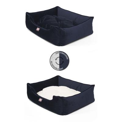 Show full view: Majestic Pet Contemp Lounge Velvet Bolster Dog Bed with Removable Cover, Navy, Small slide 6 of 7