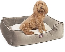 Majestic Pet Contemp Lounge Velvet Bolster Dog Bed with Removable Cover, Smoke, Small