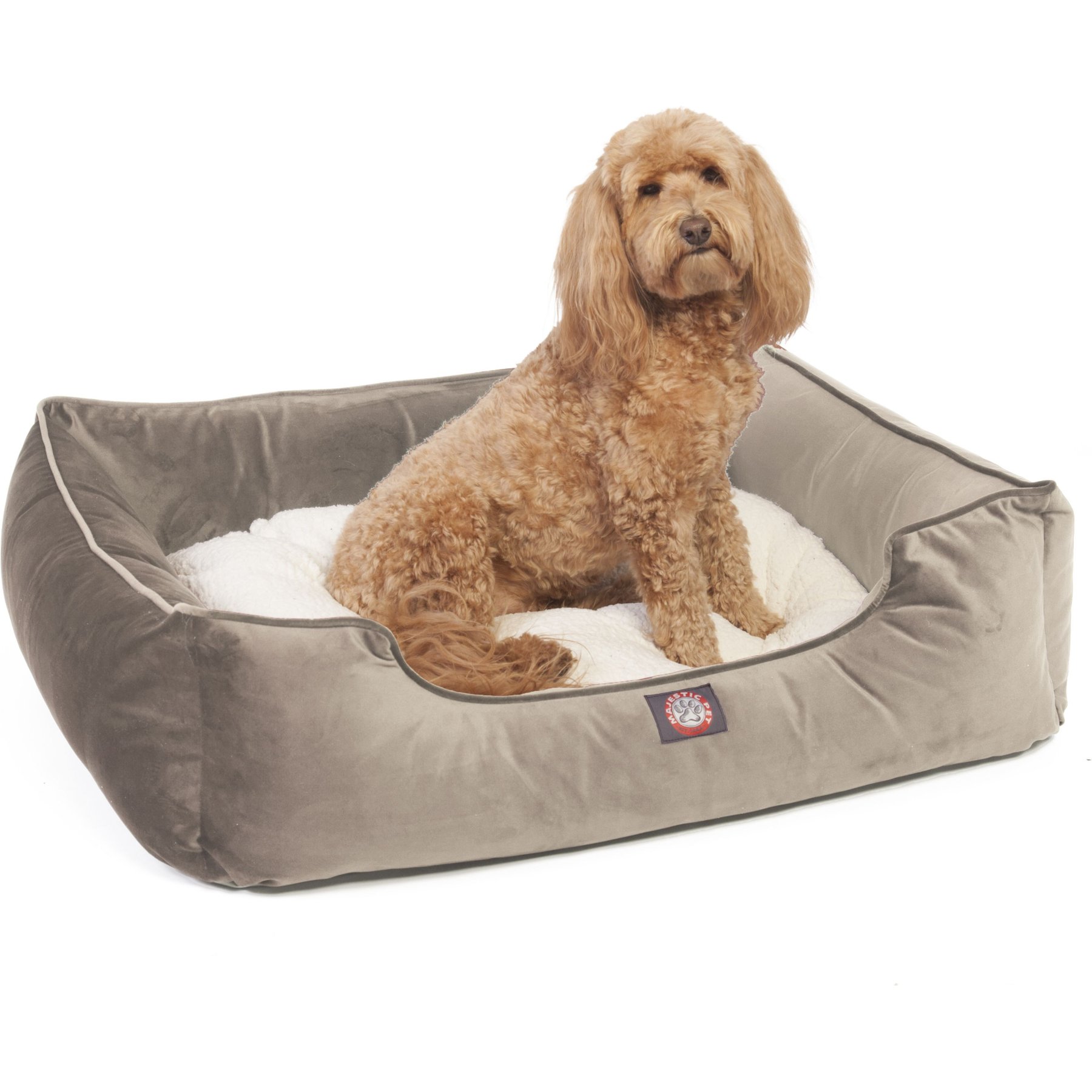 Majestic Pet Contemp Lounge Velvet Bolster Dog Bed with Removable Cover, Smoke, Small