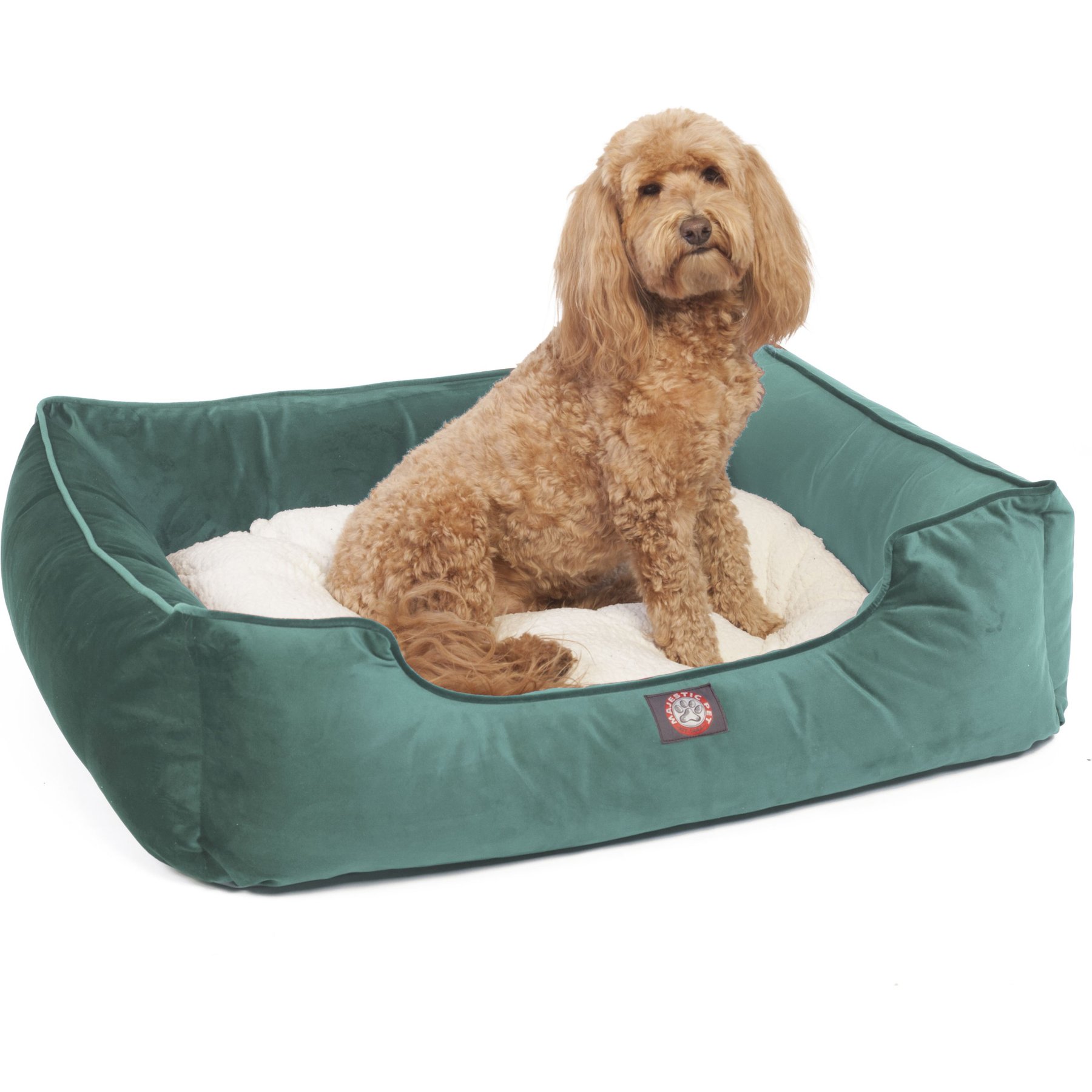 Majestic Pet Contemp Lounge Velvet Bolster Dog Bed with Removable Cover, Turquoise, Small