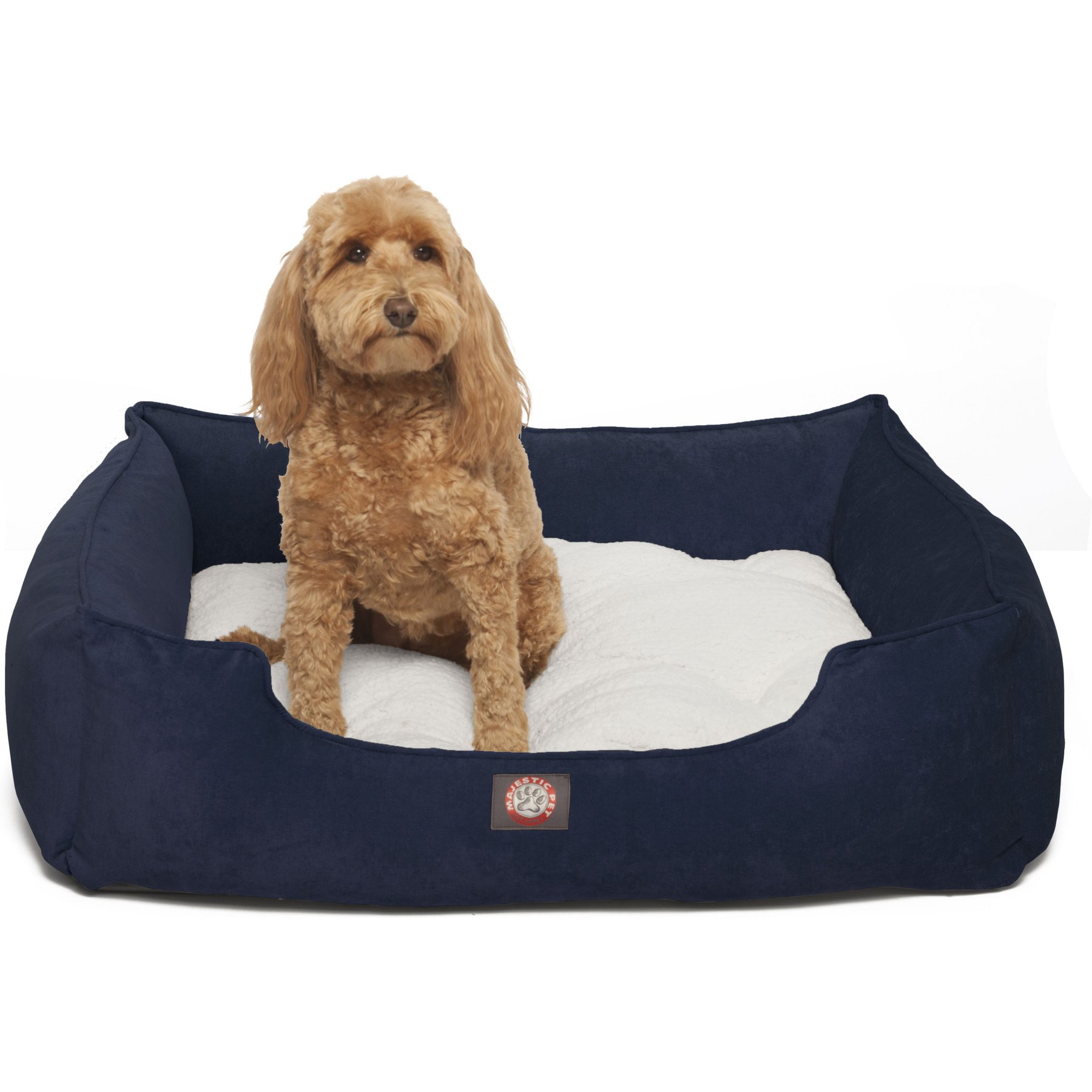 Majestic Pet Contemp Lounge Villa Bolster Dog Bed with Removable Cover, Navy, Small