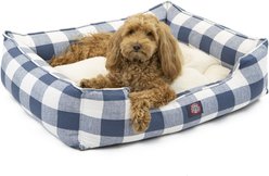 Majestic Pet Contemporary Lounge Anderson Check Bolster Dog Bed with Removable Cover, Blue, Large