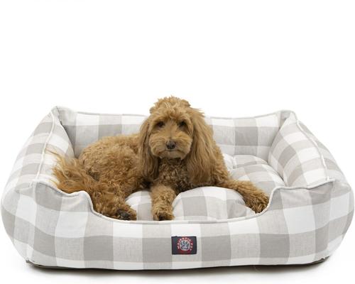 Show full view: Majestic Pet Contemporary Lounge Anderson Check Bolster Dog Bed with Removable Cover, Grey, Large slide 2 of 4