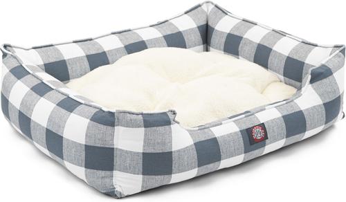 Show full view: Majestic Pet Contemporary Lounge Anderson Check Bolster Dog Bed with Removable Cover, Gunmetal Blue, Large slide 2 of 3