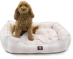 Majestic Pet Contemporary Lounge Anderson Check Bolster Dog Bed with Removable Cover, Pink, Large