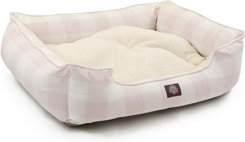 Show full view: Majestic Pet Contemporary Lounge Anderson Check Bolster Dog Bed with Removable Cover, Pink, Large slide 3 of 4