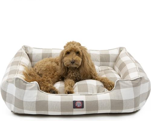 Show full view: Majestic Pet Contemporary Lounge Anderson Check Bolster Dog Bed with Removable Cover, Tan, Large slide 2 of 5