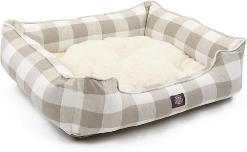 Show full view: Majestic Pet Contemporary Lounge Anderson Check Bolster Dog Bed with Removable Cover, Tan, Large slide 3 of 5