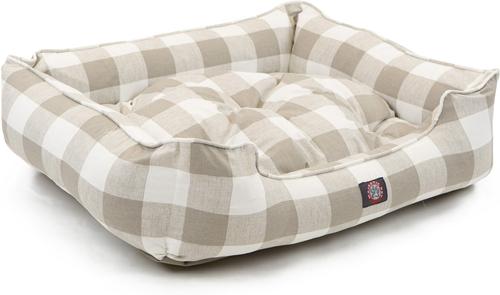 Show full view: Majestic Pet Contemporary Lounge Anderson Check Bolster Dog Bed with Removable Cover, Tan, Large slide 4 of 5