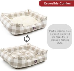 Majestic Pet Contemporary Lounge Anderson Check Bolster Dog Bed with Removable Cover, Tan, Medium slide 2 of 5