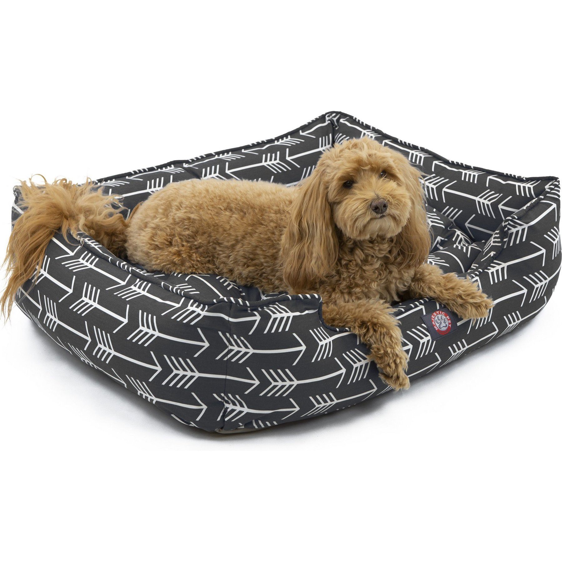 Majestic Pet Contemporary Lounge Arrow Bolster Dog Bed with Removable Cover, Black/White Arrows, Large