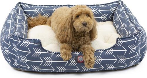 Show full view: Majestic Pet Contemporary Lounge Arrow Bolster Dog Bed with Removable Cover, Blue/White Arrows, Large slide 2 of 5