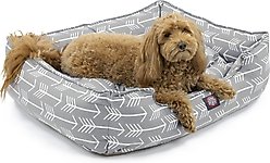 Majestic Pet Contemporary Lounge Arrow Bolster Dog Bed with Removable Cover, Grey/White Arrows, Large