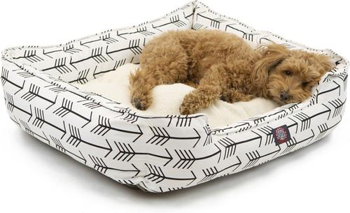 Show full view: Majestic Pet Contemporary Lounge Arrow Bolster Dog Bed with Removable Cover, White/Black Arrows, Large slide 2 of 4