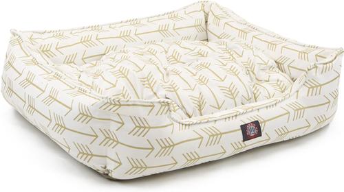 Show full view: Majestic Pet Contemporary Lounge Arrow Bolster Dog Bed with Removable Cover, White/Gold Arrows, Medium slide 3 of 4