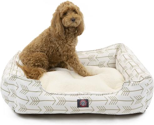 Show full view: Majestic Pet Contemporary Lounge Arrow Bolster Dog Bed with Removable Cover, White/Tan Arrows, Medium slide 3 of 5