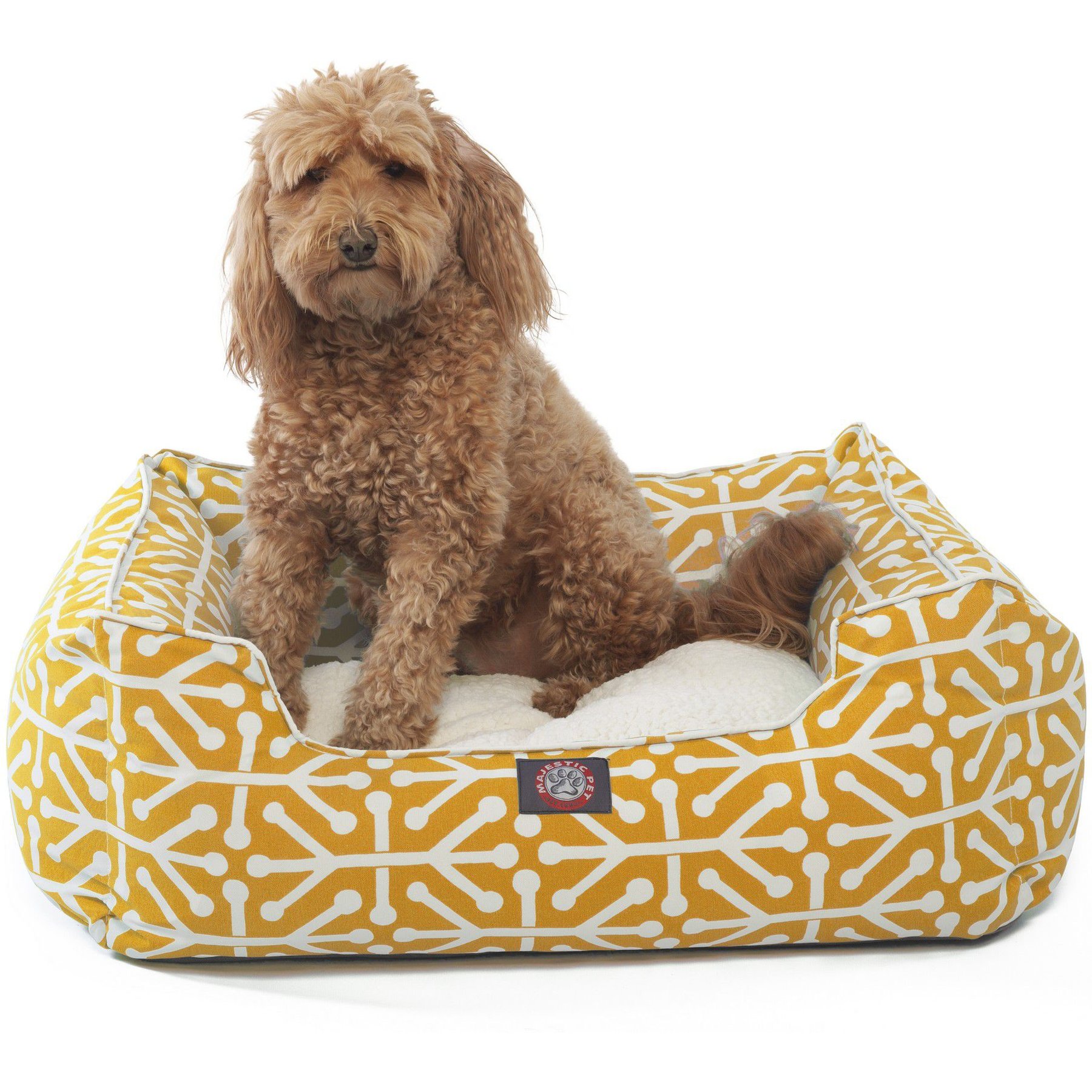 Majestic Pet Contemporary Lounge Aruba Bolster Dog Bed with Removable Cover, Citrus, Large
