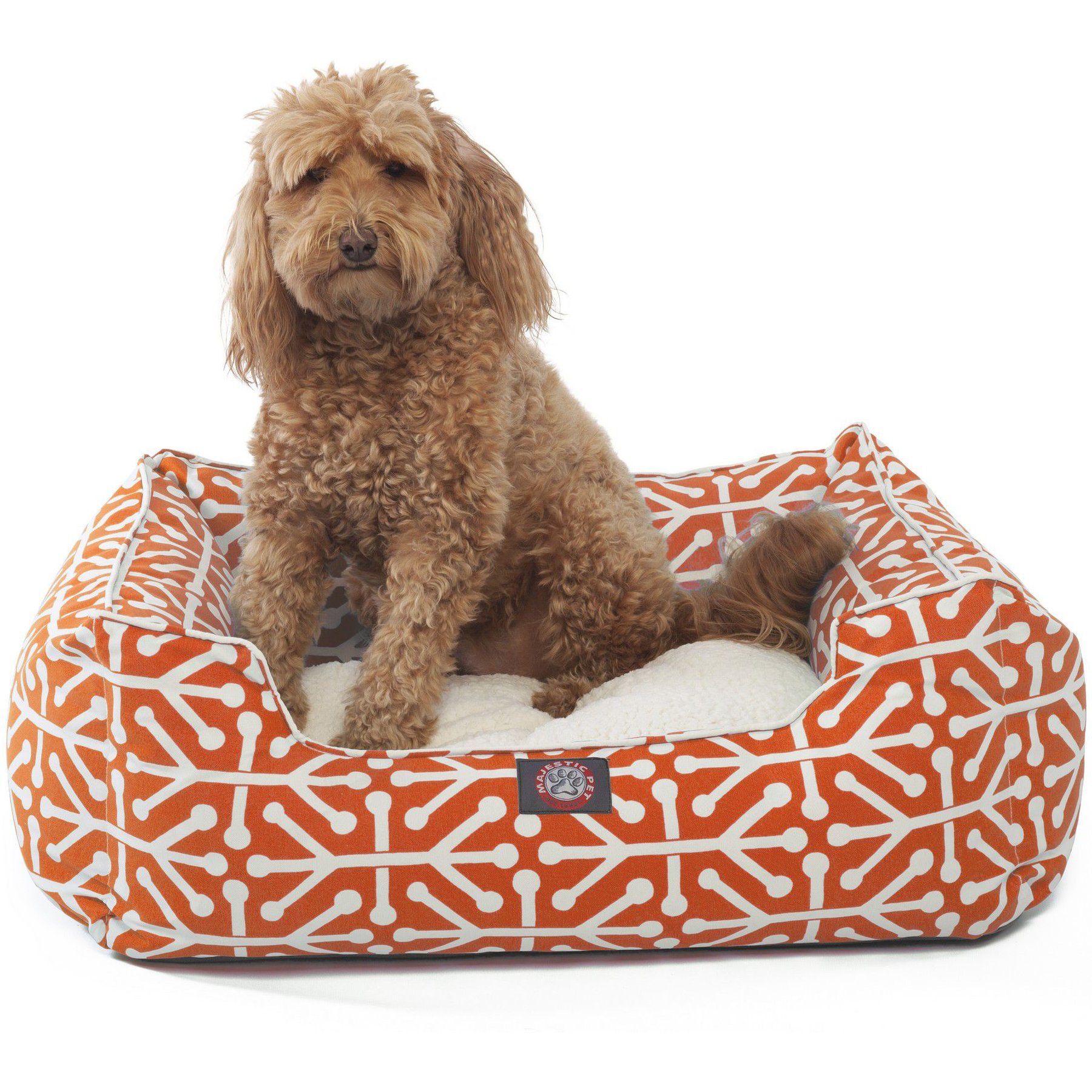 Majestic Pet Contemporary Lounge Aruba Bolster Dog Bed with Removable Cover, Orange, Large