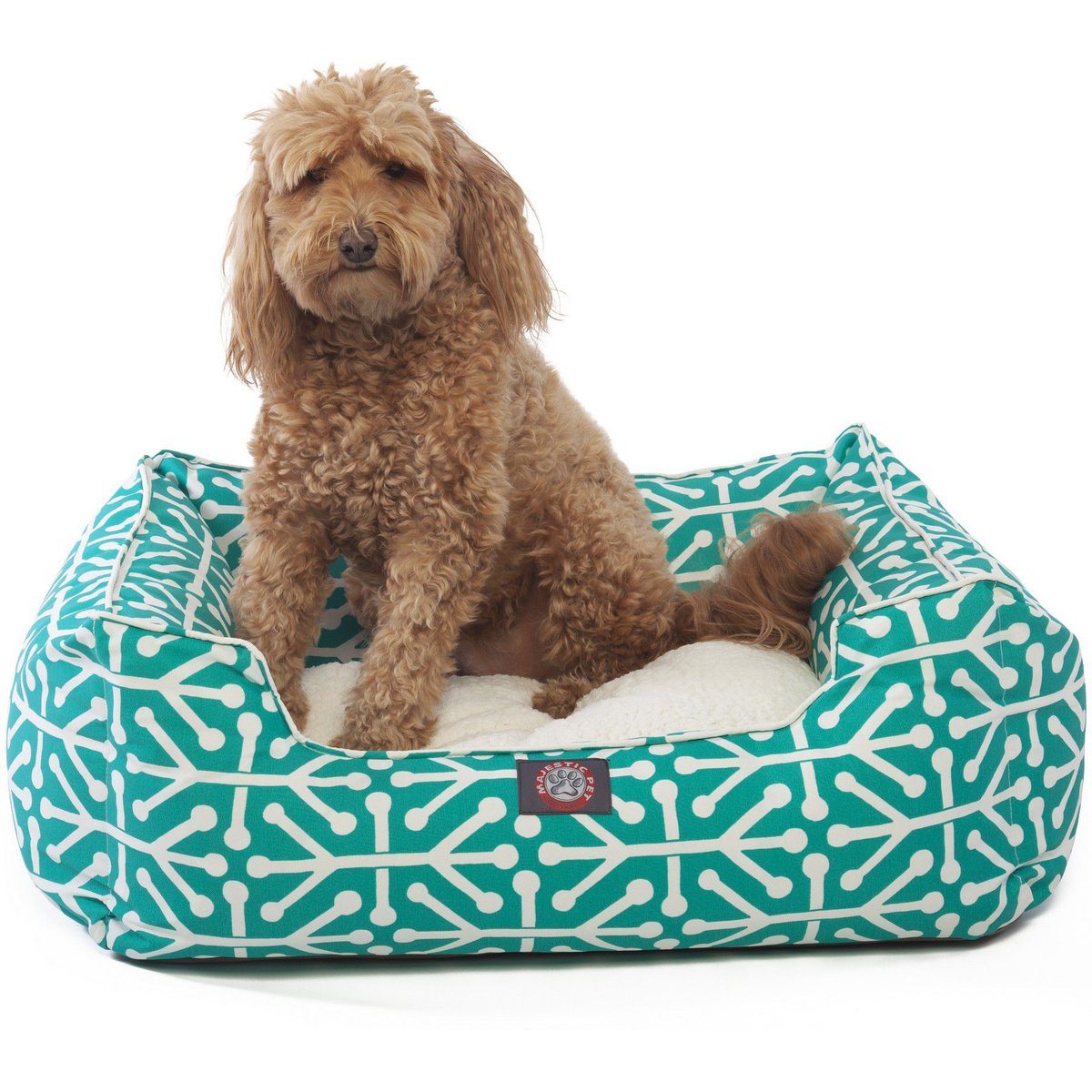 Majestic Pet Contemporary Lounge Aruba Bolster Dog Bed with Removable Cover, Pacific, Medium