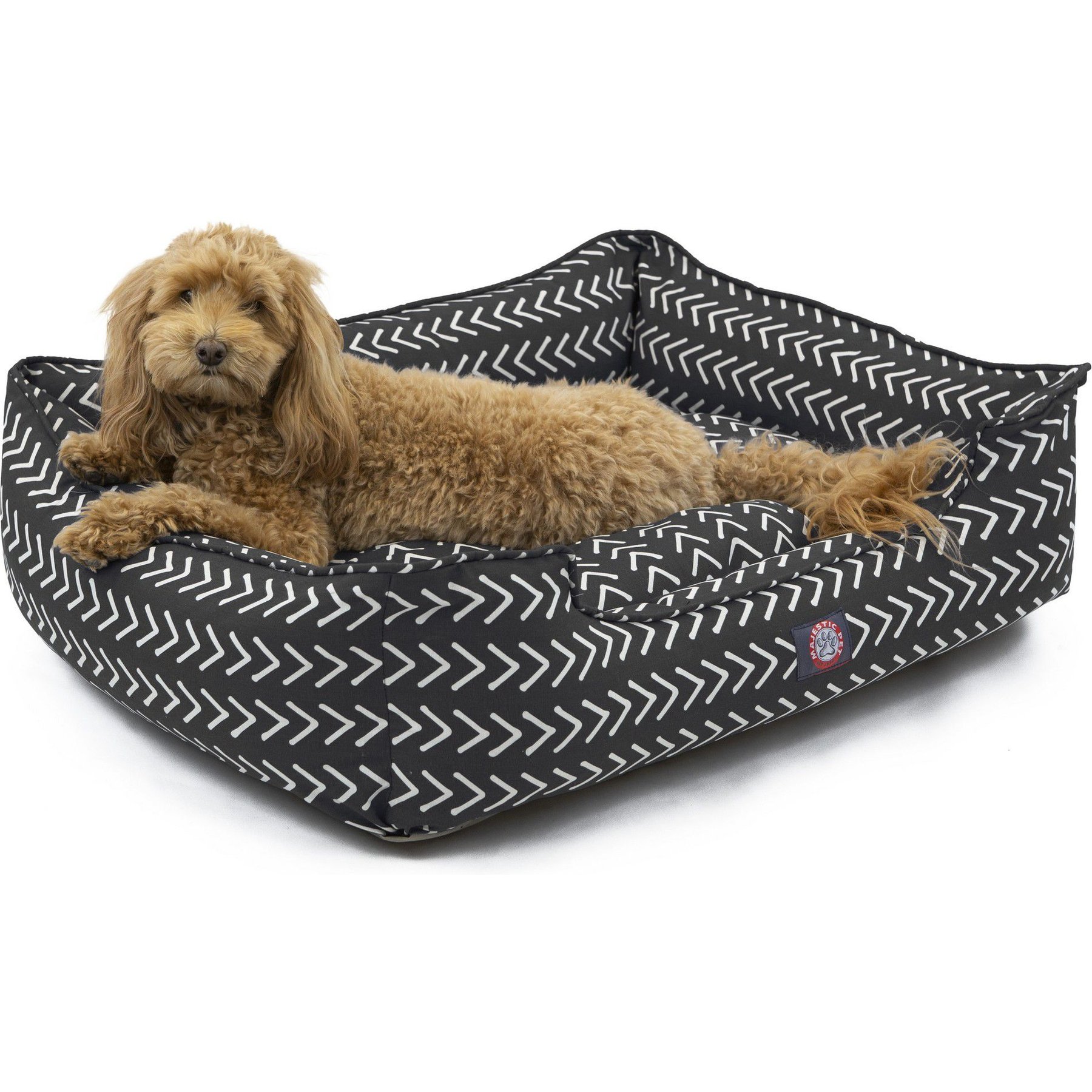 Majestic Pet Contemporary Lounge Boho Arrow Bolster Dog Bed with Removable Cover, Black/White Arrows, Large