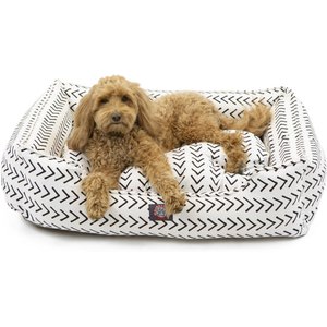 Majestic Pet Contemporary Lounge Boho Arrow Bolster Dog Bed with Removable Cover, White/Black Arrows, Medium