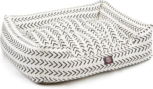 Show full view: Majestic Pet Contemporary Lounge Boho Arrow Bolster Dog Bed with Removable Cover, White/Black Arrows, Medium slide 4 of 6