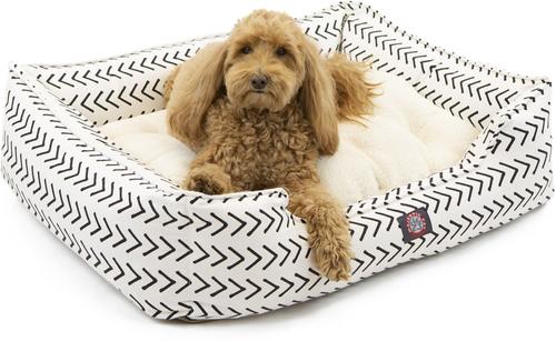 Show full view: Majestic Pet Contemporary Lounge Boho Arrow Bolster Dog Bed with Removable Cover, White/Black Arrows, Medium slide 3 of 6