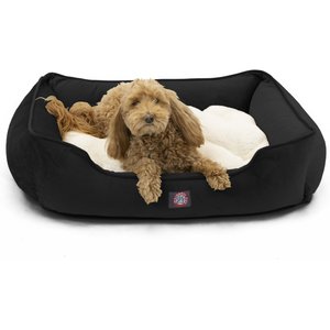 Majestic Pet Contemporary Lounge Faux Suede Bolster Dog Bed with Removable Cover, Black, Medium