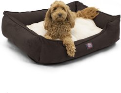 Majestic Pet Contemporary Lounge Faux Suede Bolster Dog Bed with Removable Cover, Chocolate, Large