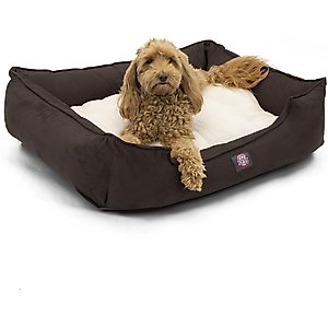 Majestic Pet Contemporary Lounge Faux Suede Bolster Dog Bed with Removable Cover, Chocolate, Large