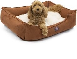 Majestic Pet Contemporary Lounge Faux Suede Bolster Dog Bed with Removable Cover, Rust, Medium