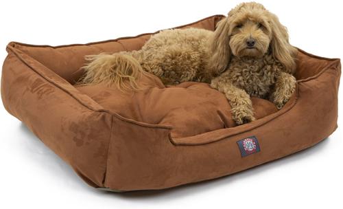 Show full view: Majestic Pet Contemporary Lounge Faux Suede Bolster Dog Bed with Removable Cover, Rust, Medium slide 2 of 4