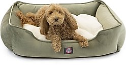 Majestic Pet Contemporary Lounge Faux Suede Bolster Dog Bed with Removable Cover, Sage, Medium