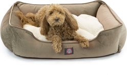 Majestic Pet Contemporary Lounge Faux Suede Bolster Dog Bed with Removable Cover, Stone, Medium