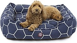 Majestic Pet Contemporary Lounge Hexo Shapes Bolster Dog Bed with Removable Cover, Medium, Blue