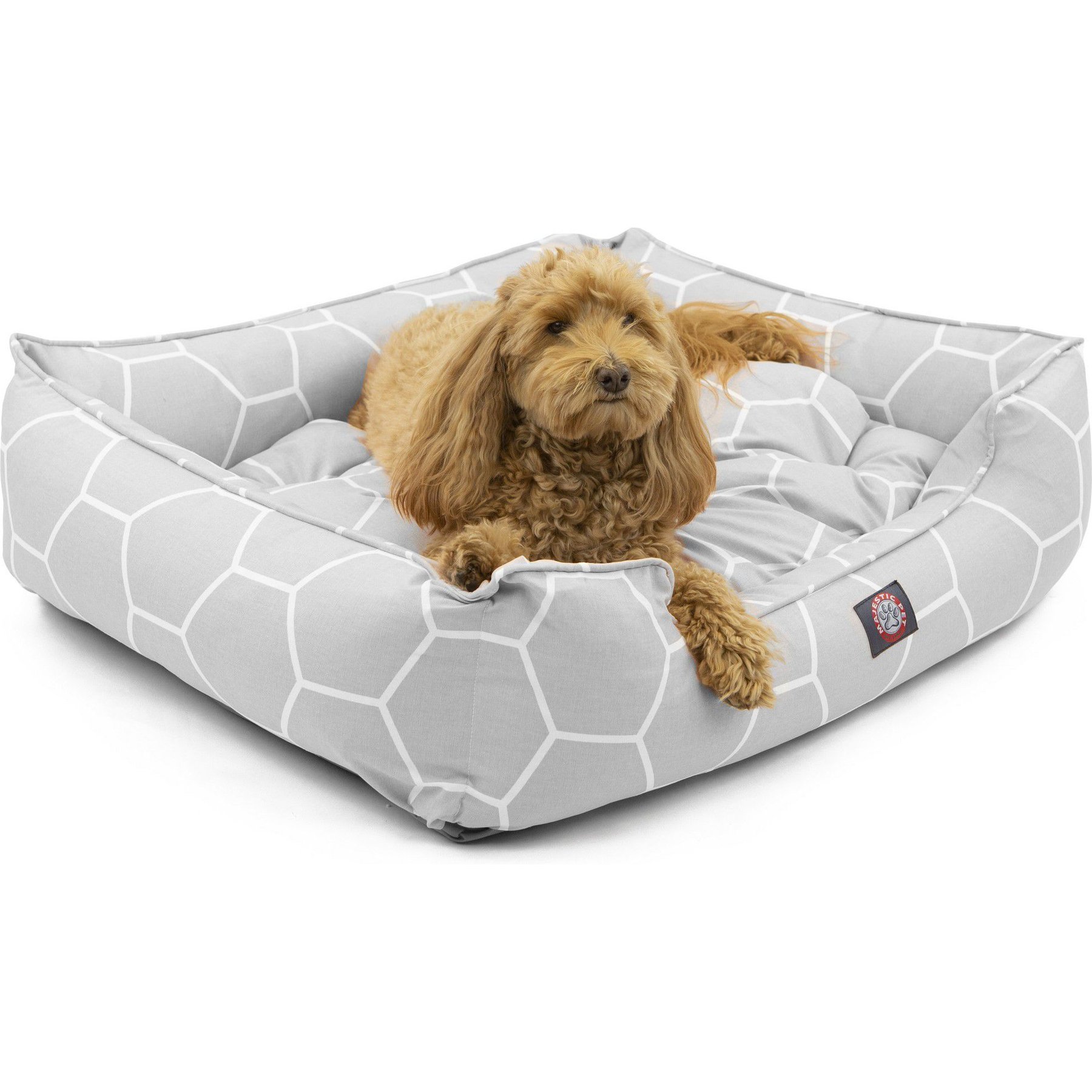 Majestic Pet Contemporary Lounge Hexo Shapes Bolster Dog Bed with Removable Cover, Medium, Grey