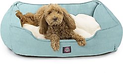 Majestic Pet Contemporary Lounge Jackson Heathered Bolster Dog Bed with Removable Cover, Medium, Teal