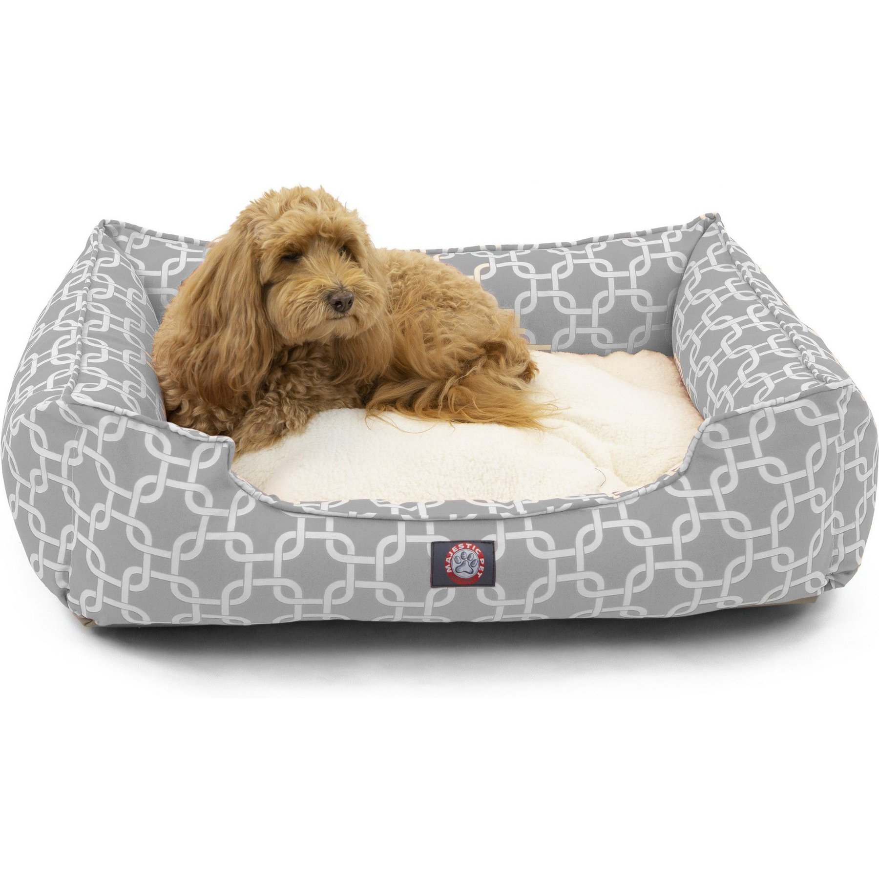 Majestic Pet Contemporary Lounge Links Bolster Dog Bed with Removable Cover, Medium, Gray