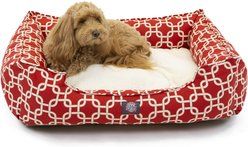 Majestic Pet Contemporary Lounge Links Bolster Dog Bed with Removable Cover, Medium, Red