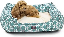 Majestic Pet Contemporary Lounge Links Bolster Dog Bed with Removable Cover, Medium, Teal