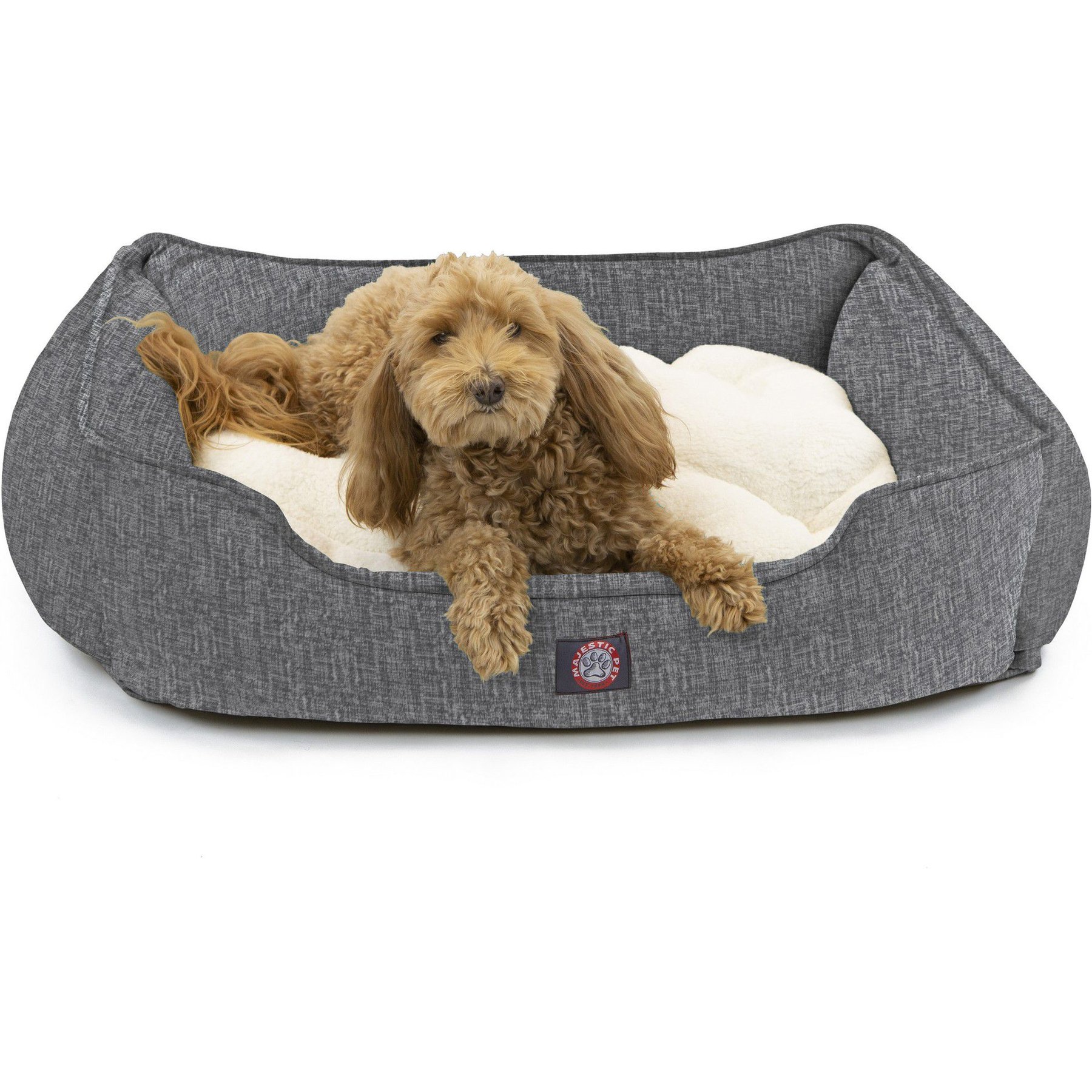 Majestic Pet Contemporary Lounge Palette Heathered Bolster Dog Bed with Removable Cover, Medium, Black