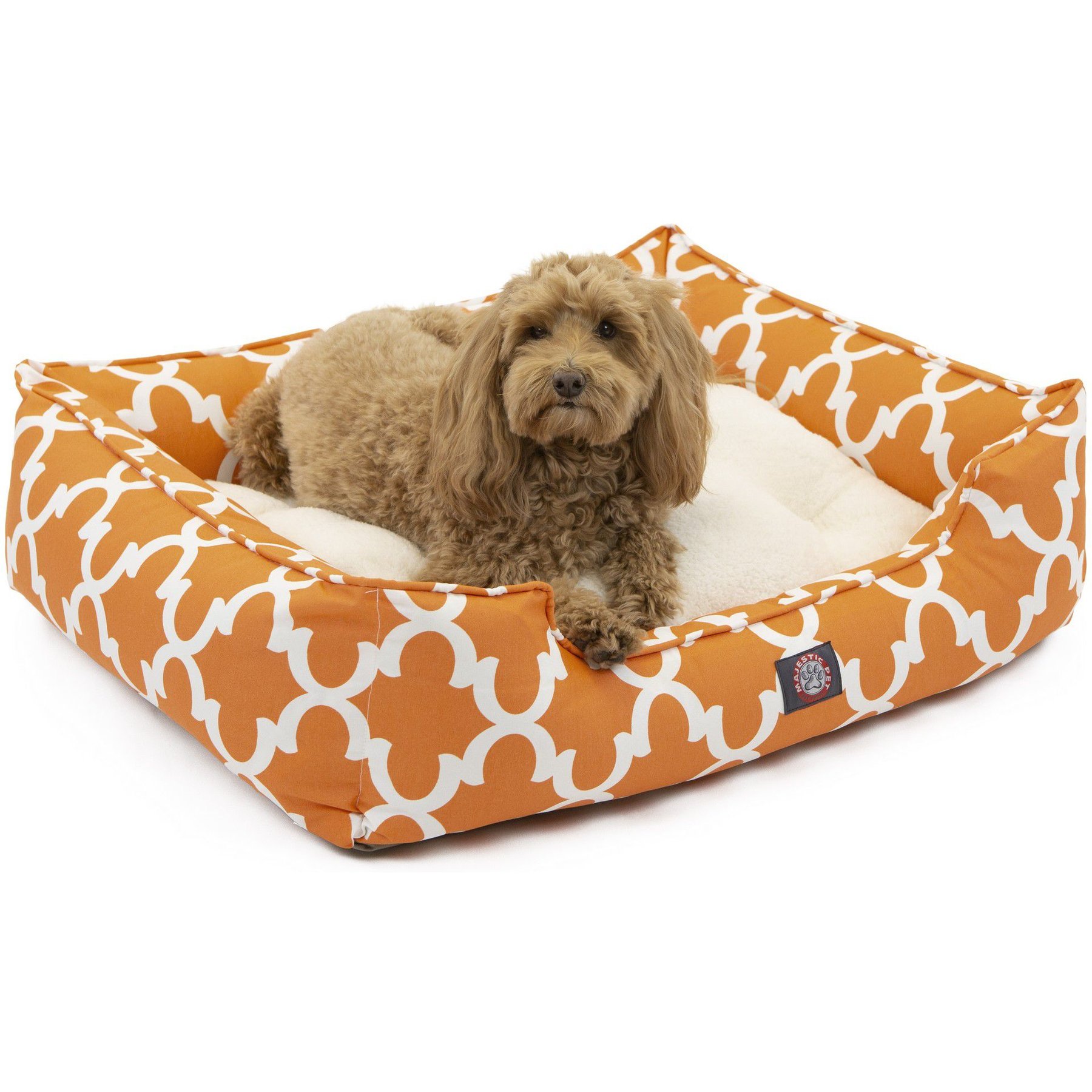 Majestic Pet Contemporary Lounge Trellis Bolster Dog Bed with Removable Cover, Medium, Peach