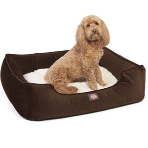 Majestic Pet Contemporary Lounge Velvet Bolster Dog Bed with Removable Cover, Medium, Espresso