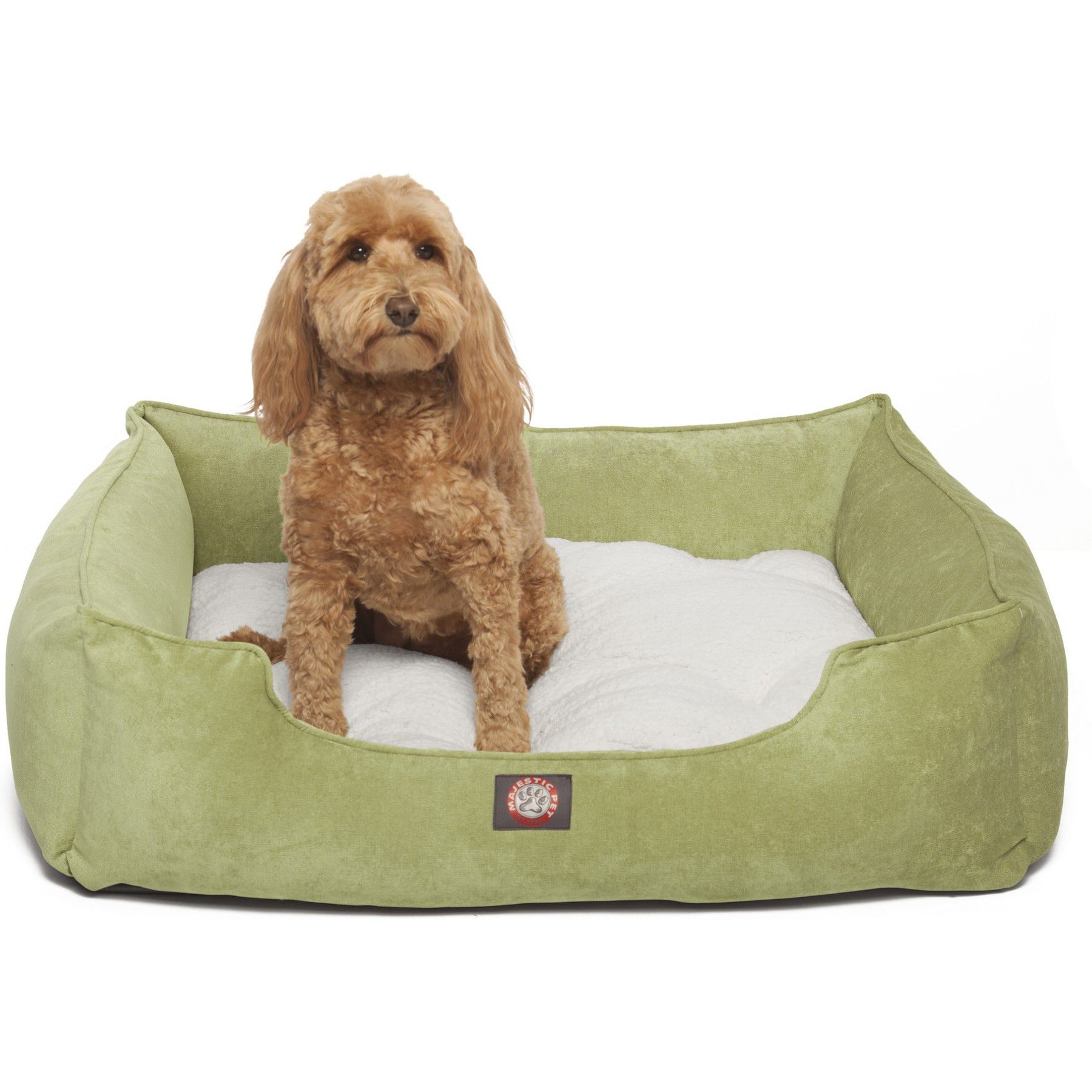 Majestic Pet Contemporary Lounge Villa Bolster Dog Bed with Removable Cover, Medium, Apple