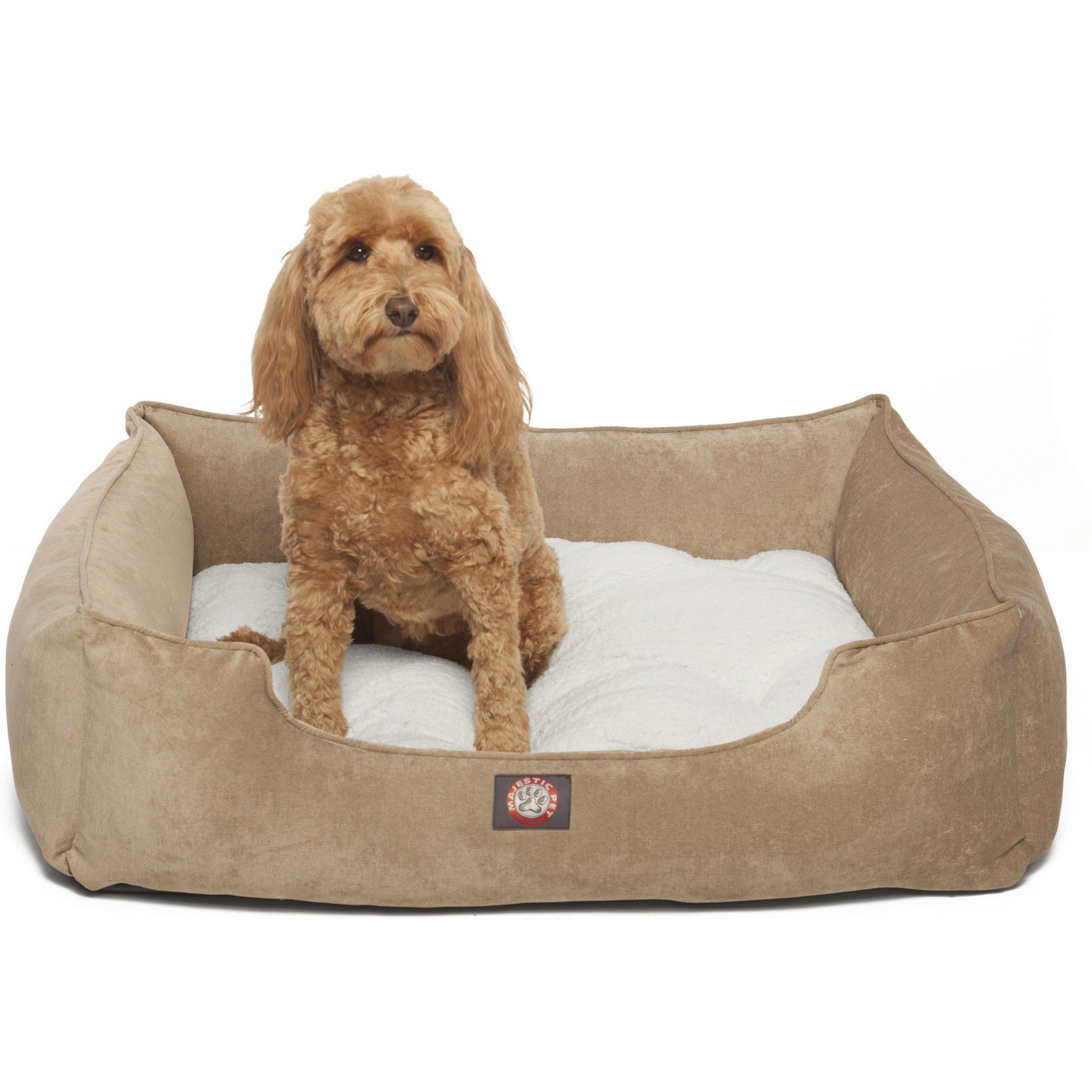 Majestic Pet Contemporary Lounge Villa Bolster Dog Bed with Removable Cover, Medium, Pearl