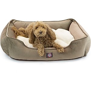 Majestic Pet Faux Suede Contemp Lounge Bolster Dog Bed with Removable Cover, Stone, Large