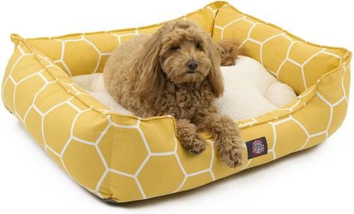 Show full view: Majestic Pet Hexo Shapes Contemp Lounge Bolster Dog Bed with Removable Cover, Large, Yellow slide 2 of 5