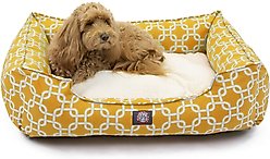 Majestic Pet Links Contemp Lounge Bolster Dog Bed with Removable Cover, Yellow, Large